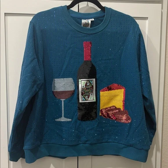 Queen of Sparkles—-ladies Medium—-Wine and Cheese Sweatshirt - Picture 2 of 4